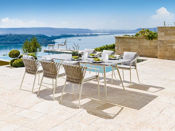 Outdoor Tisch Kapstadt mit Rope Geflecht Gartenstuhl Seattle